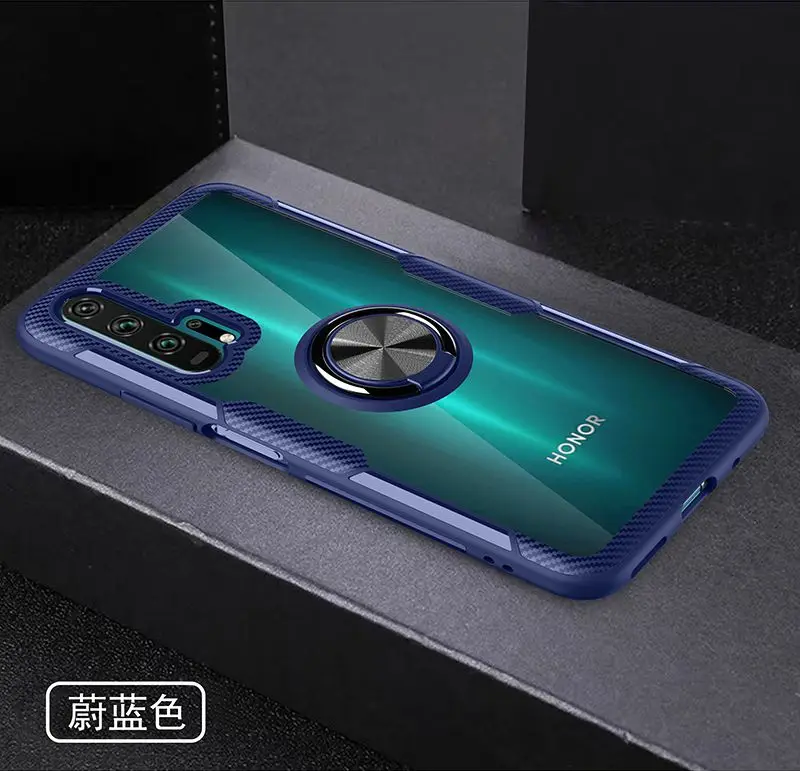 Чехол для huawei honor 20, чехол для honor 20 Pro с магнитной опорой, кольцевой чехол для honor 10, 10 lite, honor play, прозрачный чехол - Цвет: blue