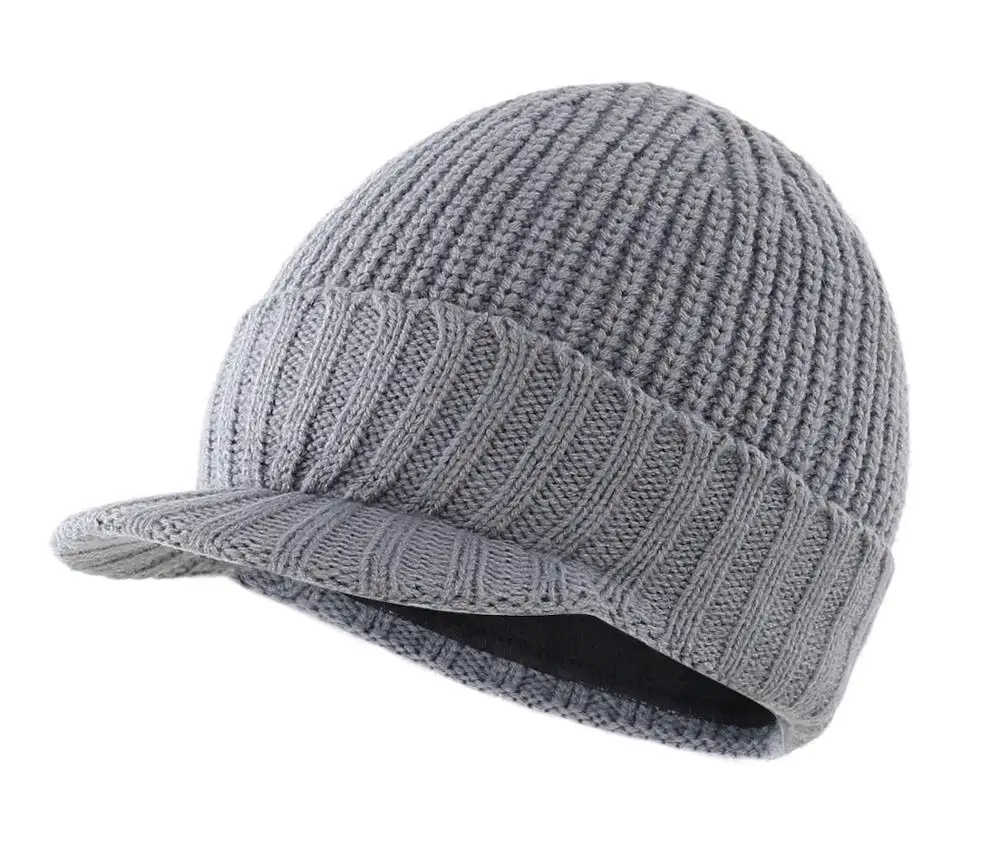 Light Grey Мужская Уличная шапка с козырьком, теплая зимняя шапка, толстая вязаная шапка с козырьком - Цвет: Light Grey