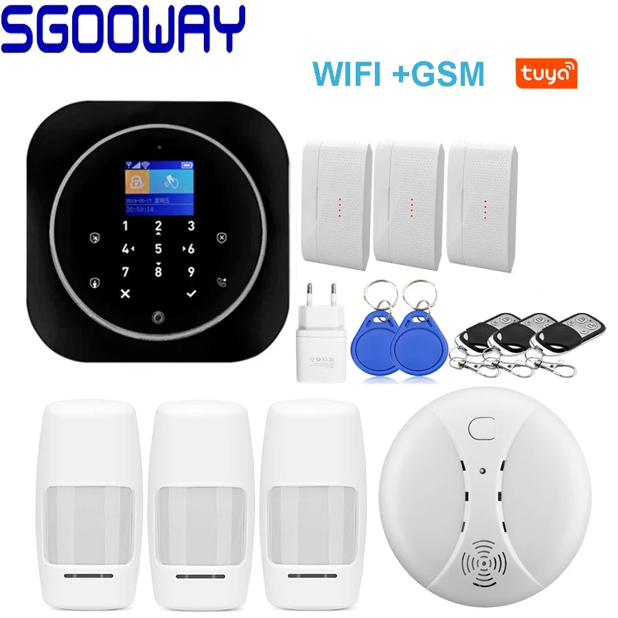 Set G Sgooway сенсорная клавиатура Tuya Smart Life WI-FI GSM домашняя система охранной сигнализации Беспроводной с IP видео Камера Alexa Google Home - Цвет: Set G