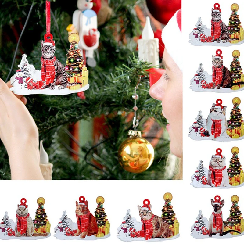 

1 шт., Деревянные Подвески в виде собаки, кота, рождественской елки