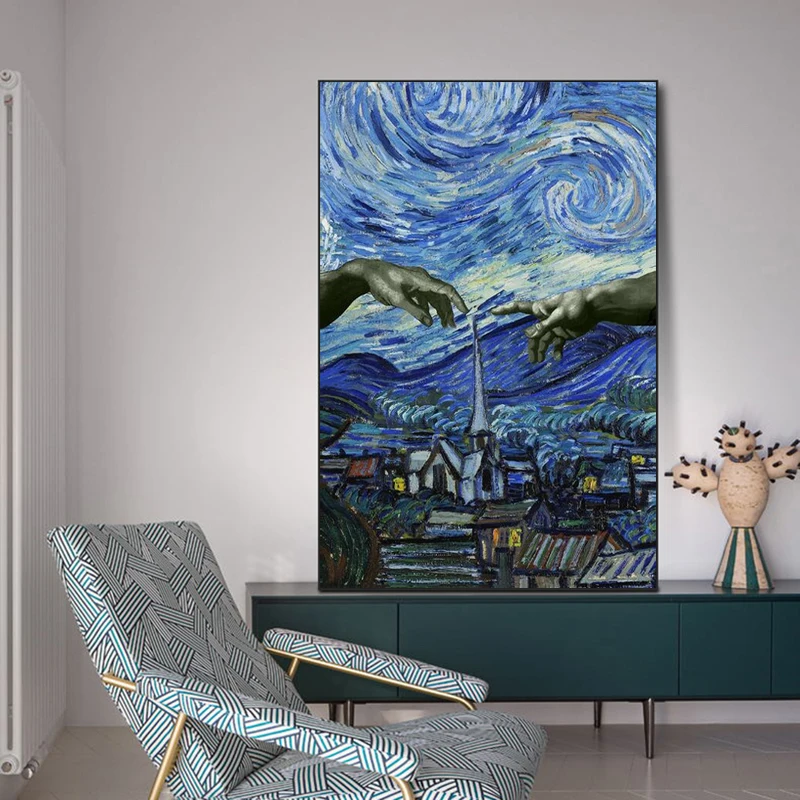 Знаменитое творение Адама в звездную ночь импрессионист Холст Картина
