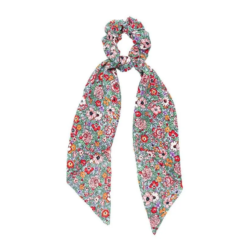 

New Korean Floral Print Ribbon Scrunchies Long Hair Sweet Elastic Accessories Scarf Hair Hair For Women Band Ponytail Ties