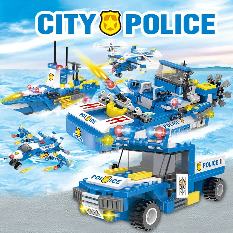 

713pcs City Trucks Car Helicopter Building Blocks Sets City SWAT Team Assembly Boat Bricks Educational Toy For Boys