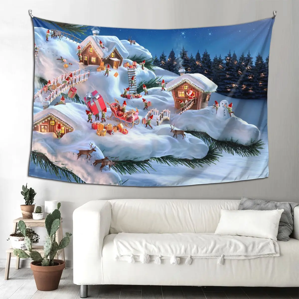 

Christmas Winter Tapestry Wall Hanging Hippie Polyester Tapestries Xmas Santa Claus Art Wall Blanket Dorm Decor Wall Cloth