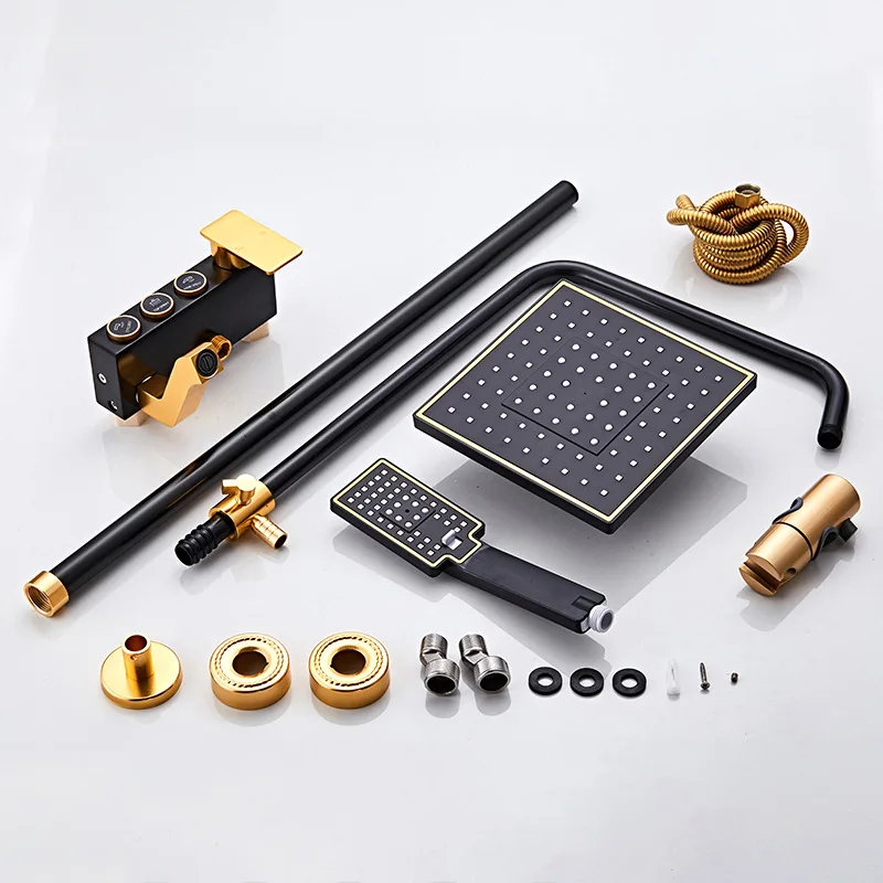 Space aluminum black gold shower thermostatic lifting three-speed booster rain faucet bathroom wall-mounted set | Обустройство дома