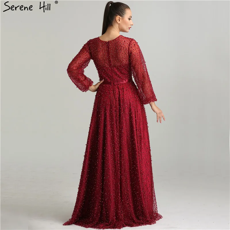 Женское платье для выпускного вечера Бордовое с длинным рукавом и разрезом сбоку