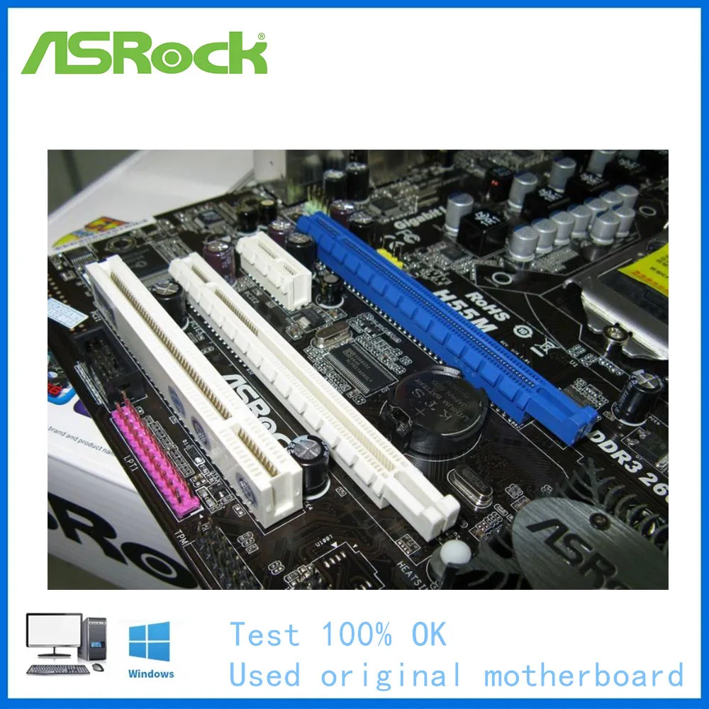 Материнская плата для ASRock H55M LGA 1156 Intel H55 б/у десктопная материнская USB2.0 SATA II PCI-E X16 |