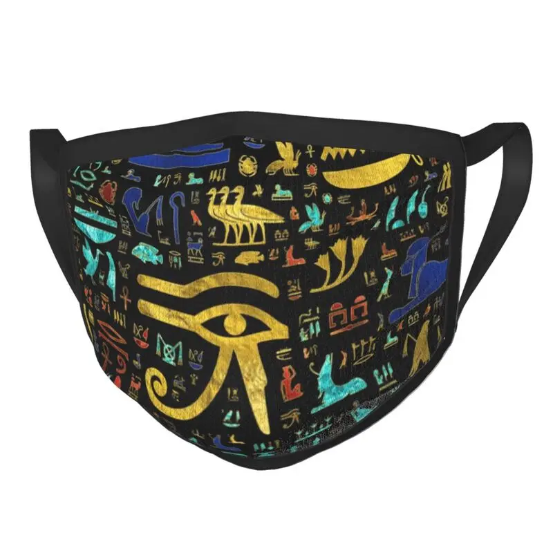

Colorful Ancient Egyptian Hieroglyphic Pattern Adult Men Women Face Mask Egypt Hieroglyph Protection Respirator Mouth-Muffle