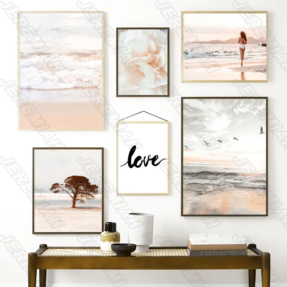 

Beauty Beach Tree Monogram Poster Nordic Style Wall Art Canvas Print Painting Modern Living Room Decoration