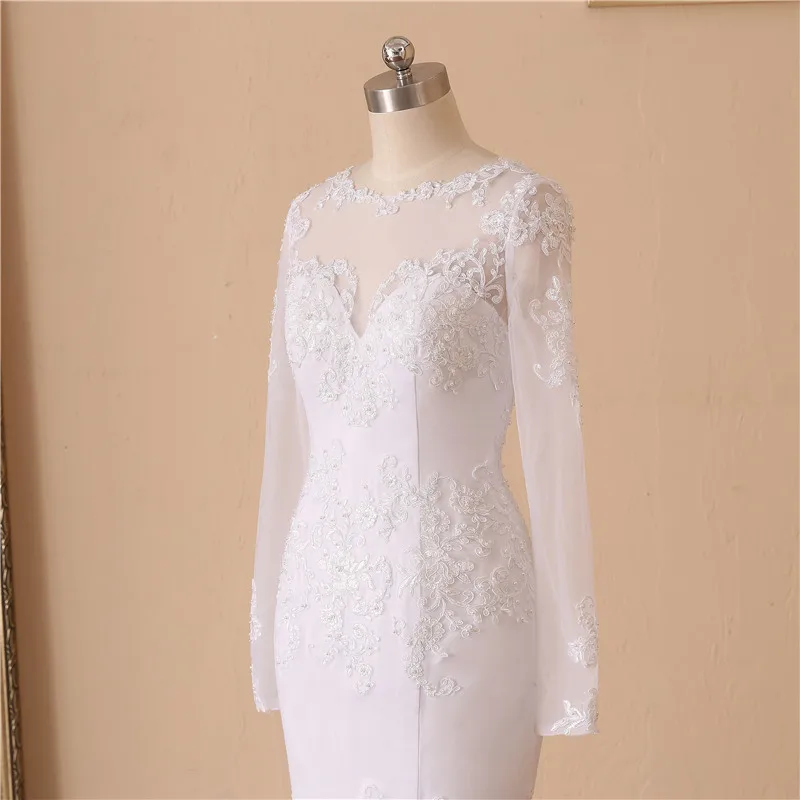 Женское свадебное платье с длинным рукавом кружевное аппликацией невесты по