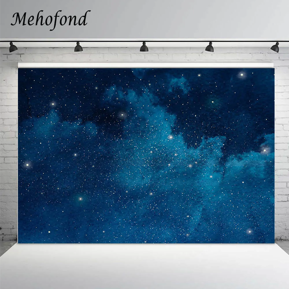 

Фон для фотосъемки Mehofond с изображением звездного неба, ночного мерцания, маленькой звезды, синих облаков, новорожденных, детей, день рождени...