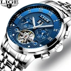 Часы наручные LIGE Мужские автоматические, брендовые роскошные механические деловые золотистые с турбийоном, 2022