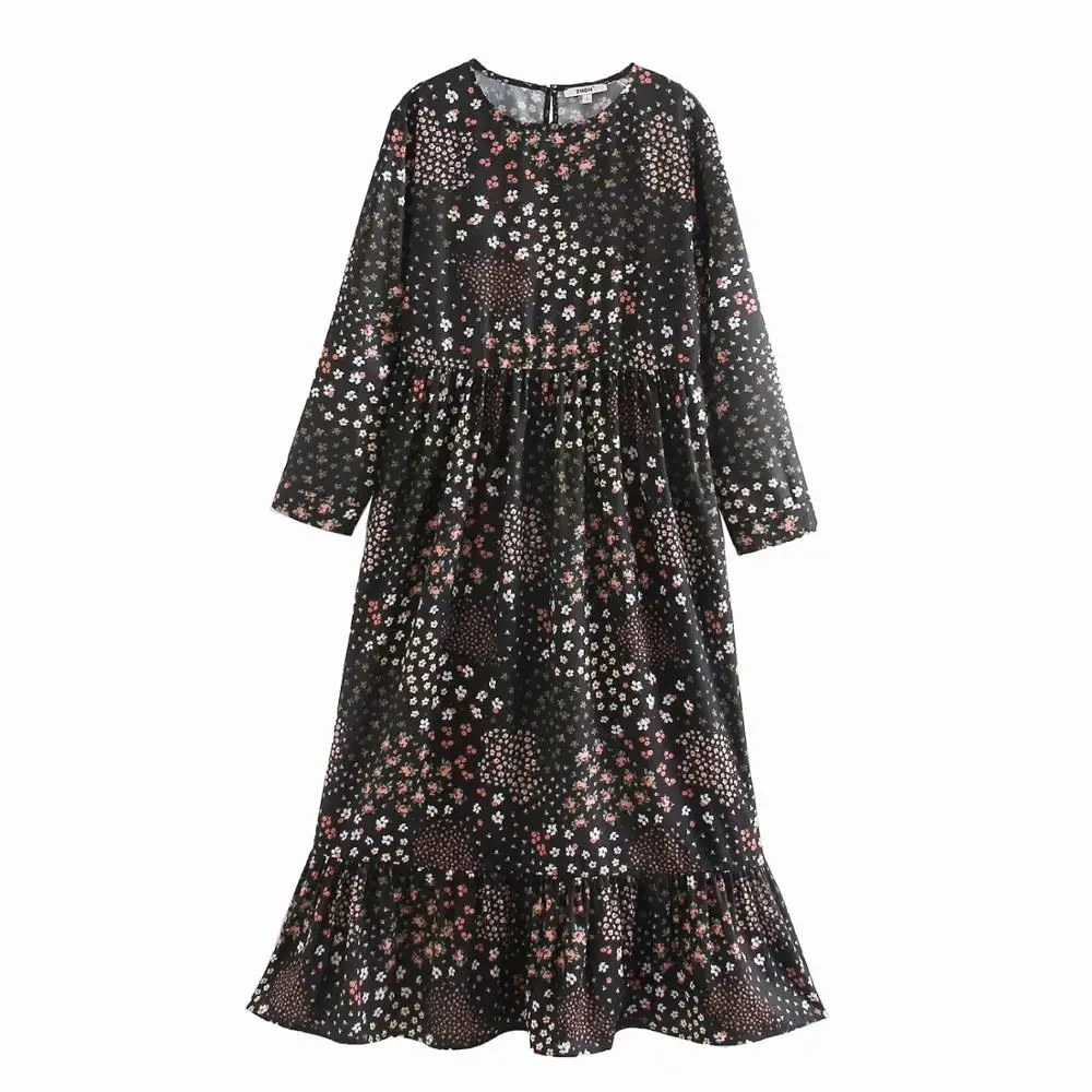 Женское винтажное платье с круглым вырезом повседневное свободное прямое кимоно