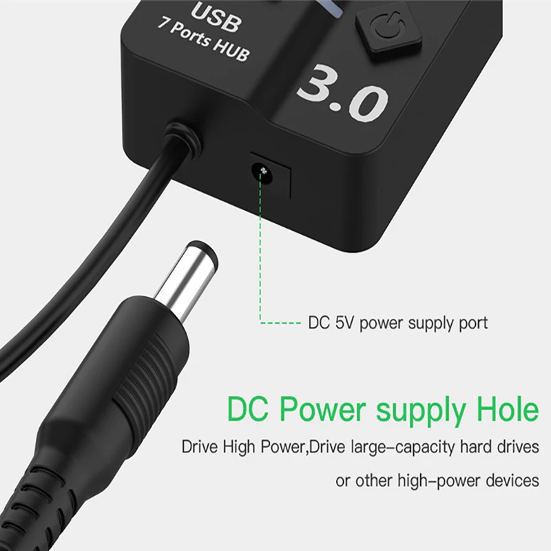 Фото USB 3,0 Hub 4 / 7 порт Супер Скоростной USB 3 концентратор данных с индивидуальными выключателями питания и EU/US/UK адаптер питания для MacBook ноутбука ПК №5