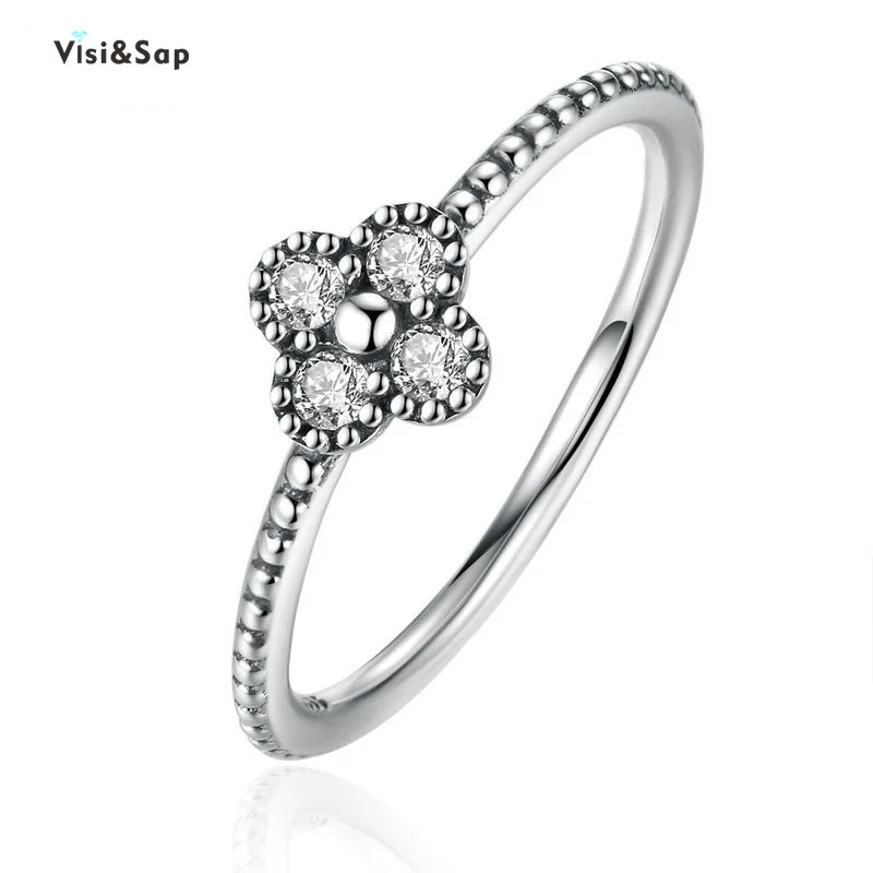 Visisap счастливый клевер леди кольцо из белого золота Цвет круглые циркониевые