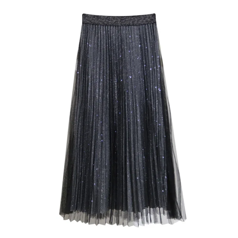 

Spring Autumn Pleated Skirt Women High Waist Korean Bright Meish Skirt Women Slim Long Black Skirt Women