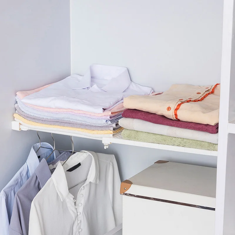 

Retractable Closet Organizer Shelf Adjustable Kitchen Cabinet Storage Holder Cupboard Rack Wardrobe Organizer Bathroom Shelf