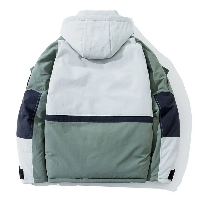 New Men's Cotton-padded Jacket Korean Version of Color-blocking Winter Thick Warmth Hooded Young Couple Tooling Men's Clothing