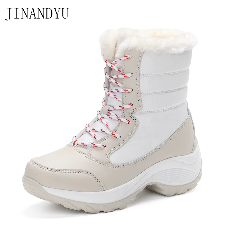 Snow Boot Woman Fur Shoes Winter Platform Boots Women Outdoor Non-slip Warmest Lace Up Ankle Boots Fur Snowshoes Botines 43