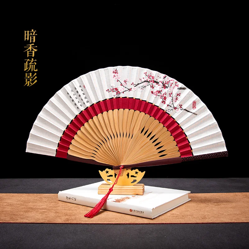 

Folding fan, Chinese style, ink, cotton, linen, women's ancient style, daily fan, dance fan, craft fan