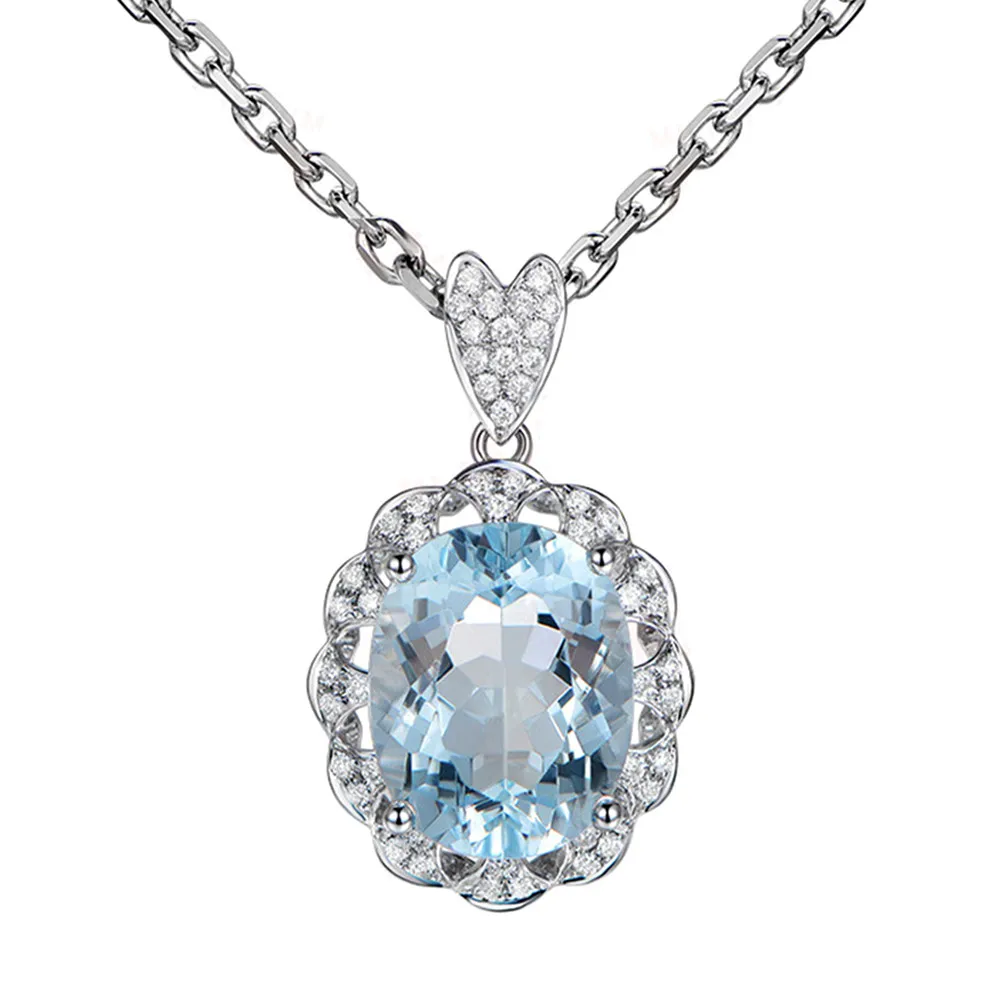 Ожерелье с кулоном аквамарином и голубым кристаллом для женщин бижутерия