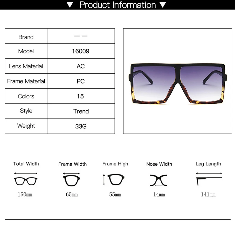 

Big Vintage Square Sunglasses For Women Goggles Men's Oversize Sun Glasses Female Fashion Famous Brand Black Eyewear UV400