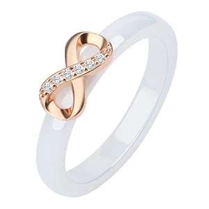 White Rose Gold 925 Elegant Rings Women 4mm Black White Ceramic Ring India Stone Crystal Infinity Comfort Wedding Rings Engagement Brand Jewelry - Main Stone Color: White Rose Gold