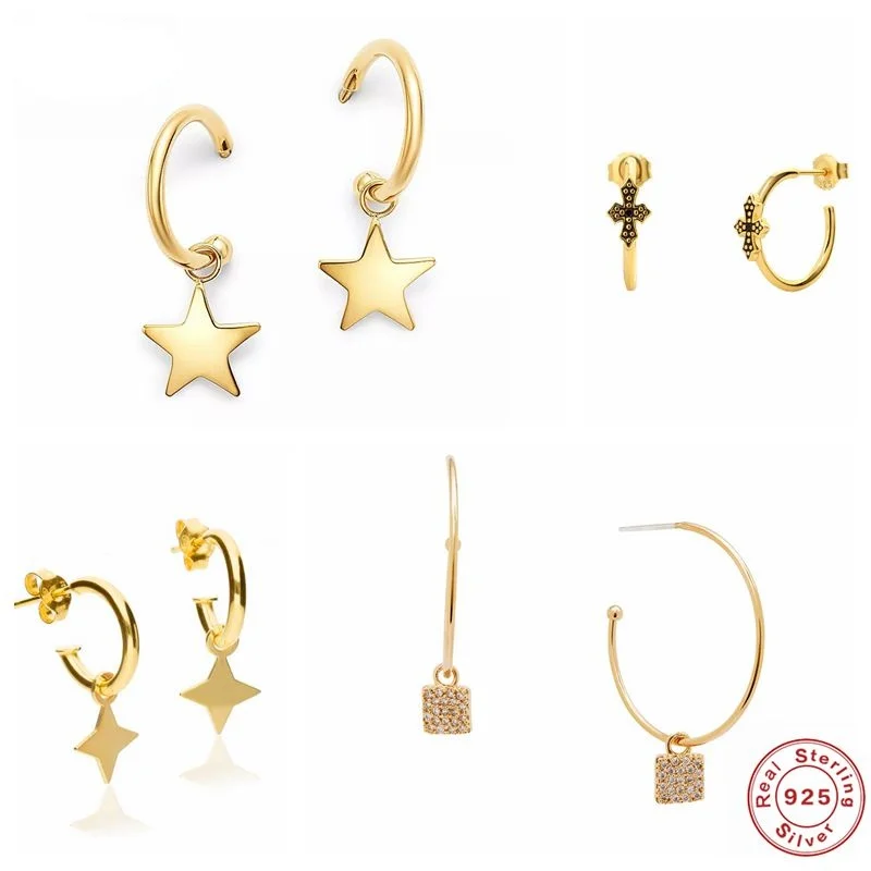 

Sterling Silver Fashion Exquisite Hook Stud Earrings for Women Gold Plated Piercing Earring Earings Jewelry