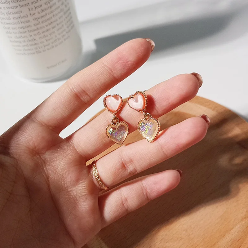 Женские милые висячие серьги с двойным сердцем винтажные романтические подвески