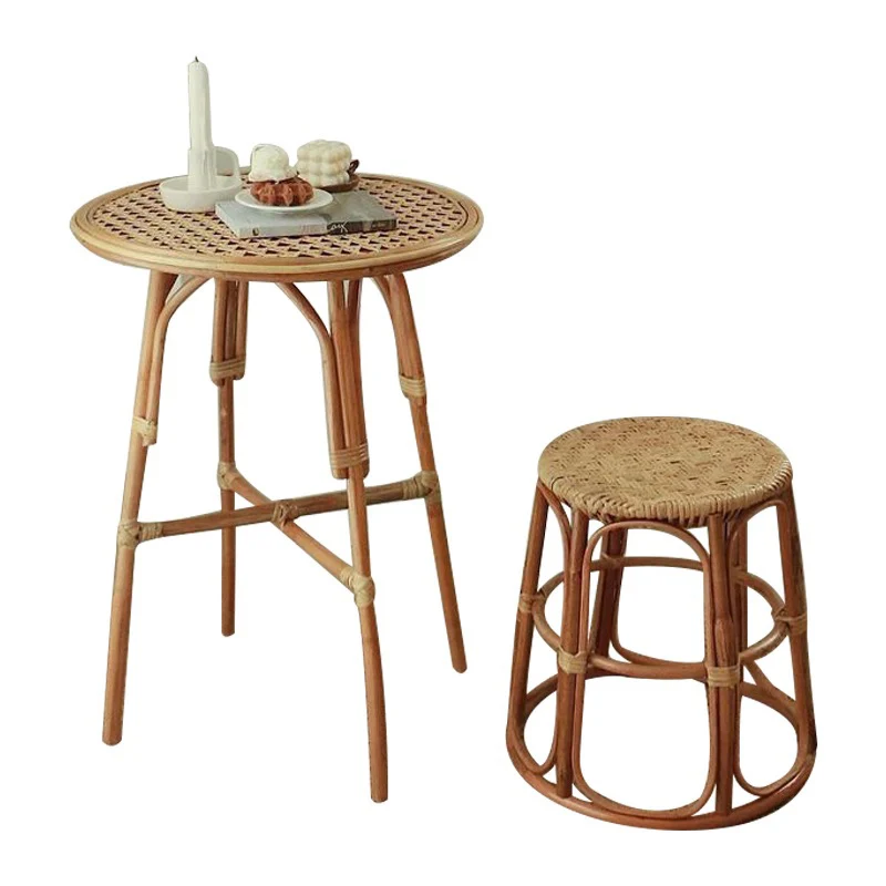 

zq Retro Rattan Small Table and Chair Combination B & B Coffee Shop Balcony Chair Indoor Real Rattan Rattan Chair Dining Table