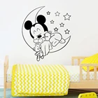 Дисней Микки Маус луна звезды виниловая наклейка на стену хороший спящий стикер для детской комнаты декор для детской спальни настенная роспись