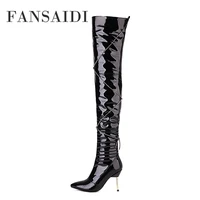 fansaidi winter party shoes pointed toe stilettos heels zipper high heels sexy clear heels boots ladies boots new 32 40 41 42 43