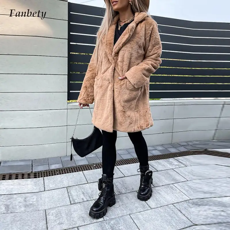 

Женский однобортный офисный кардиган, элегантное пальто на пуговицах, модное повседневное пушистое пальто с отложным воротником для офиса,...