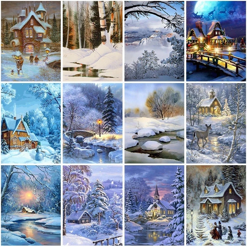 

Sontonga Diy Snow 5D Diamond Painting Full Square Drill Cross Stitch Rhinestone Mosaic Scenic Diamond Embroidery Mosaic Home Dec