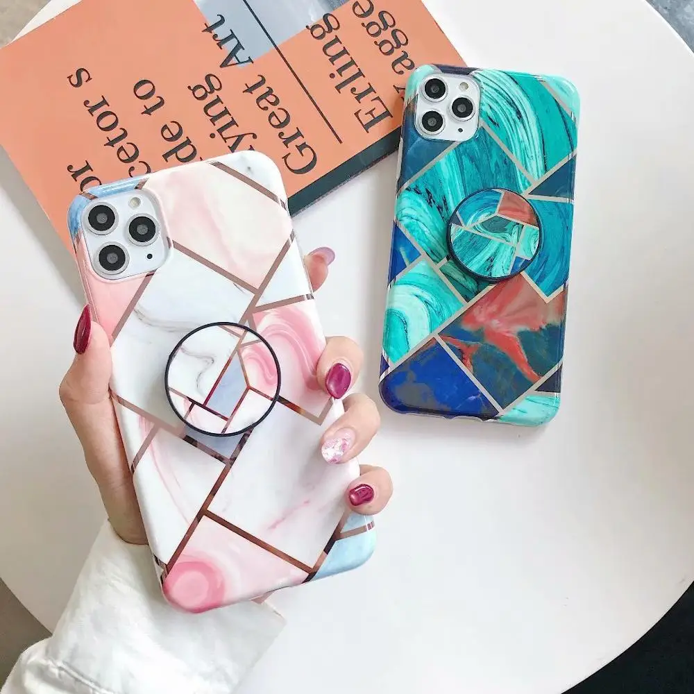Необычная Геометрическая подставка держатель мраморный чехол для телефона iPhone 11