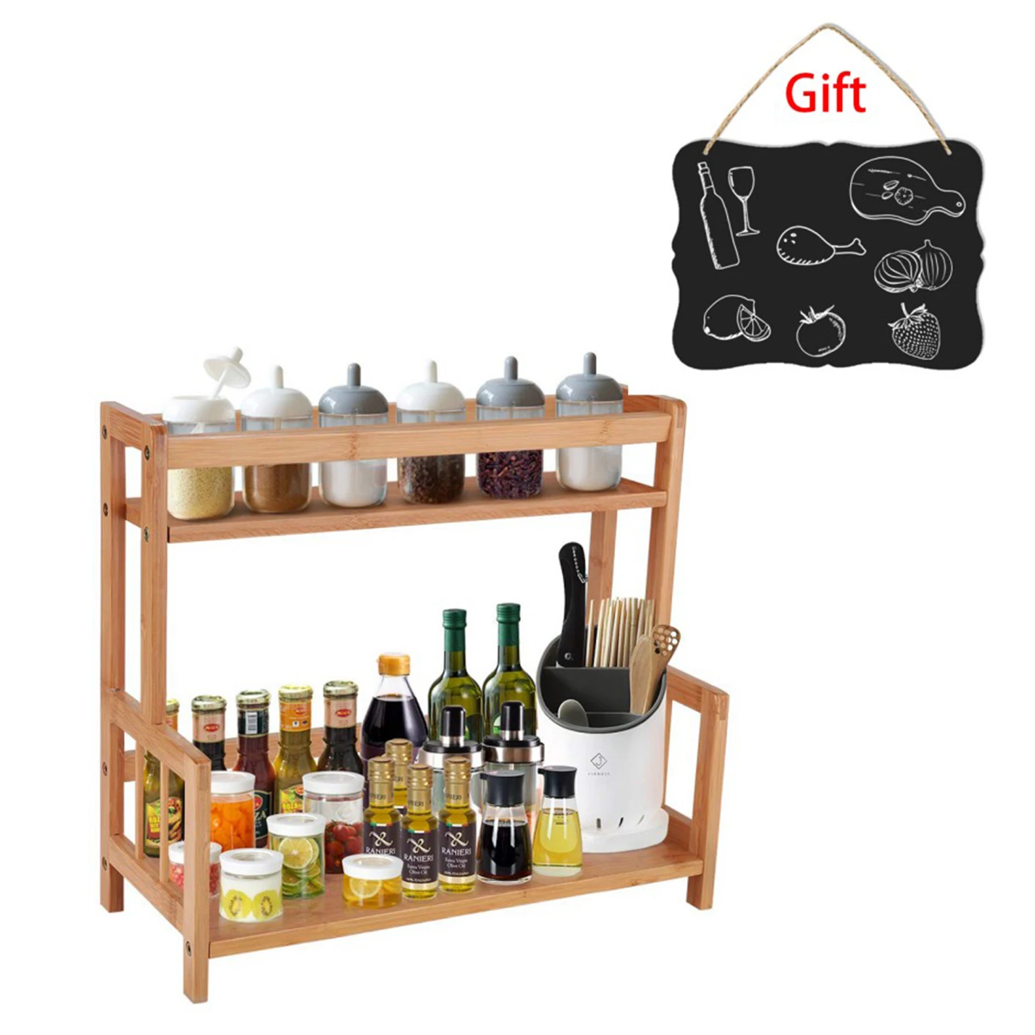 Полка для хранения на кухне 2 Ярусный бамбуковый органайзер полке держатель