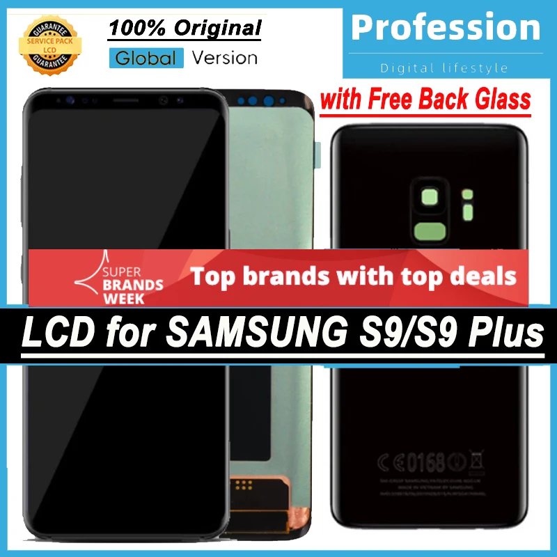 Pantalla Super AMOLED Original para Samsung Galaxy S9, S9 Plus, S9 +, digitalizador de pantalla t&aacute;ctil LCD con piezas de reparaci&oacute;n de vidrio trasero, 1 Juego-0
