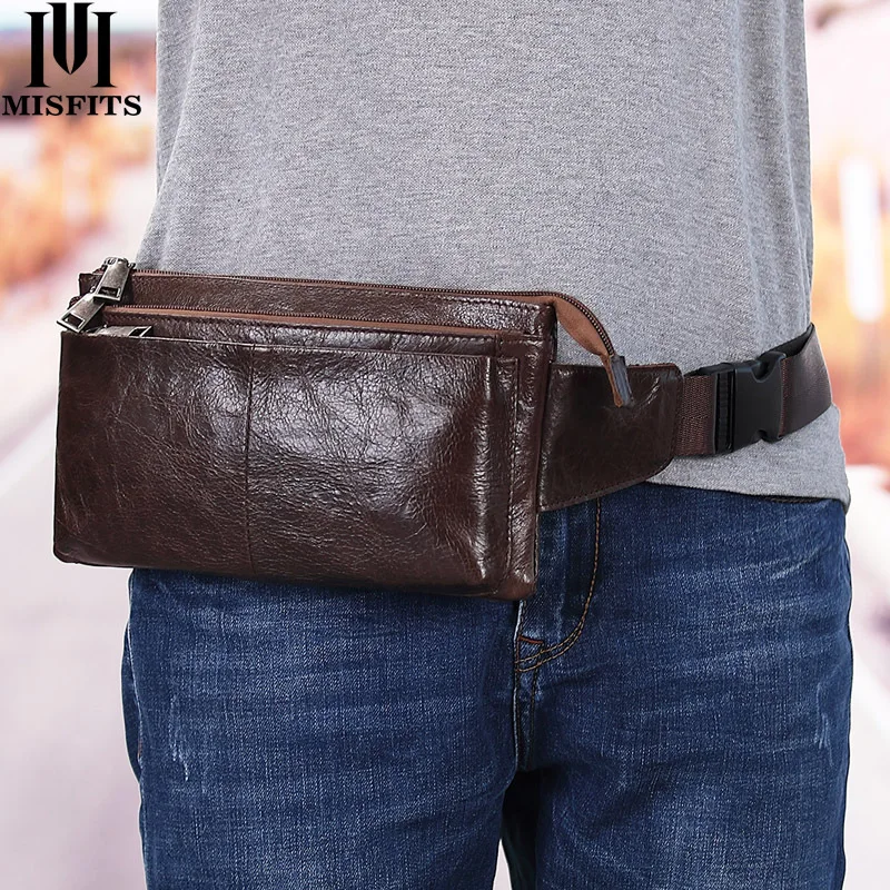 Leather Men's Waist Bag Retro Multifunctional First Layer Cowhide Men's Chest Bag Casual Mountaineering Bag