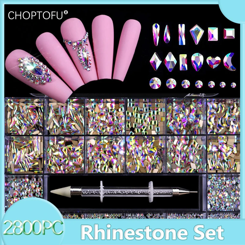 Sparkling Nail Rhinestone Kit 2800PC/Box FlatBack Diamond Rhinestones Set Luxury Crystal Nail Art With 1 Pen For Decorations