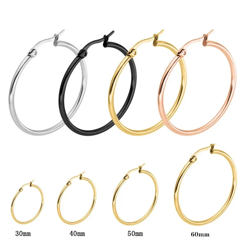 

20-100 mm Stainless Steel Circle Earring For Women Girl Small Big Round Hoop Punk Fashion Jewelry Everyday Bronics Pendientes
