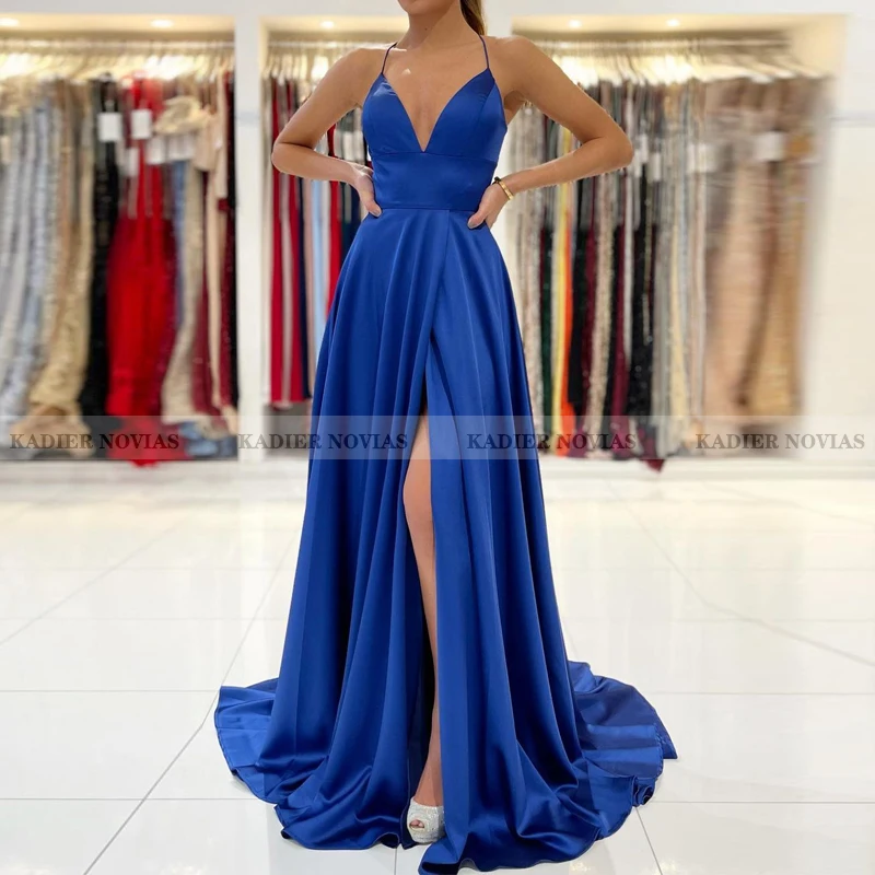 

KADIER NOVIAS Women Long Mermaid Royal Blue Backless Prom Dresses 2021 Satin Sweep Train Evening Gown Vestido De Fiesta