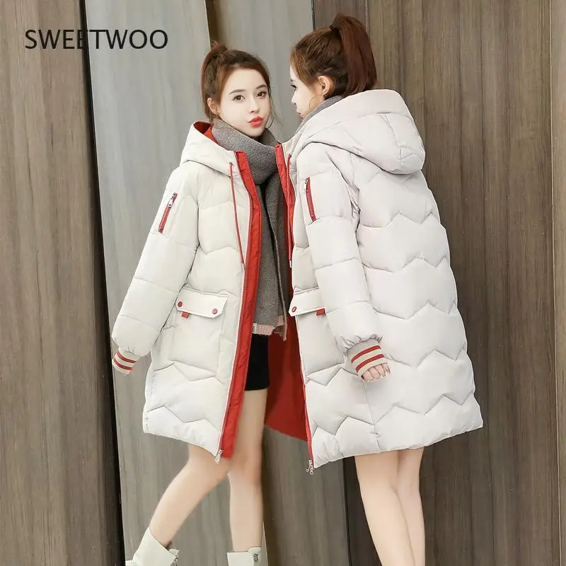 2021 Winter Women Jacket Coats Long Parkas Female Down cotton Hooded Overcoat Thick Warm Jackets  Casual Student Coat