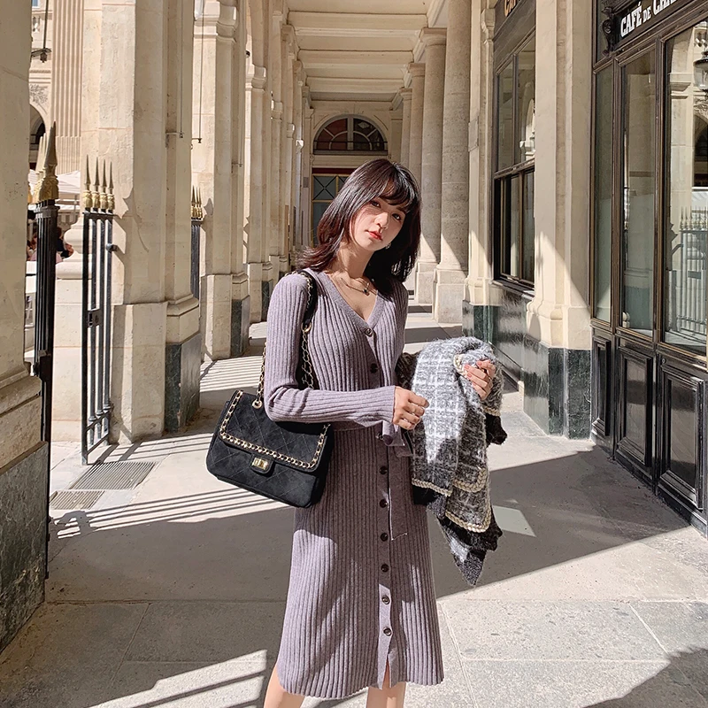 Женское облегающее платье MISHOW однотонное вязаное повседневное женское с