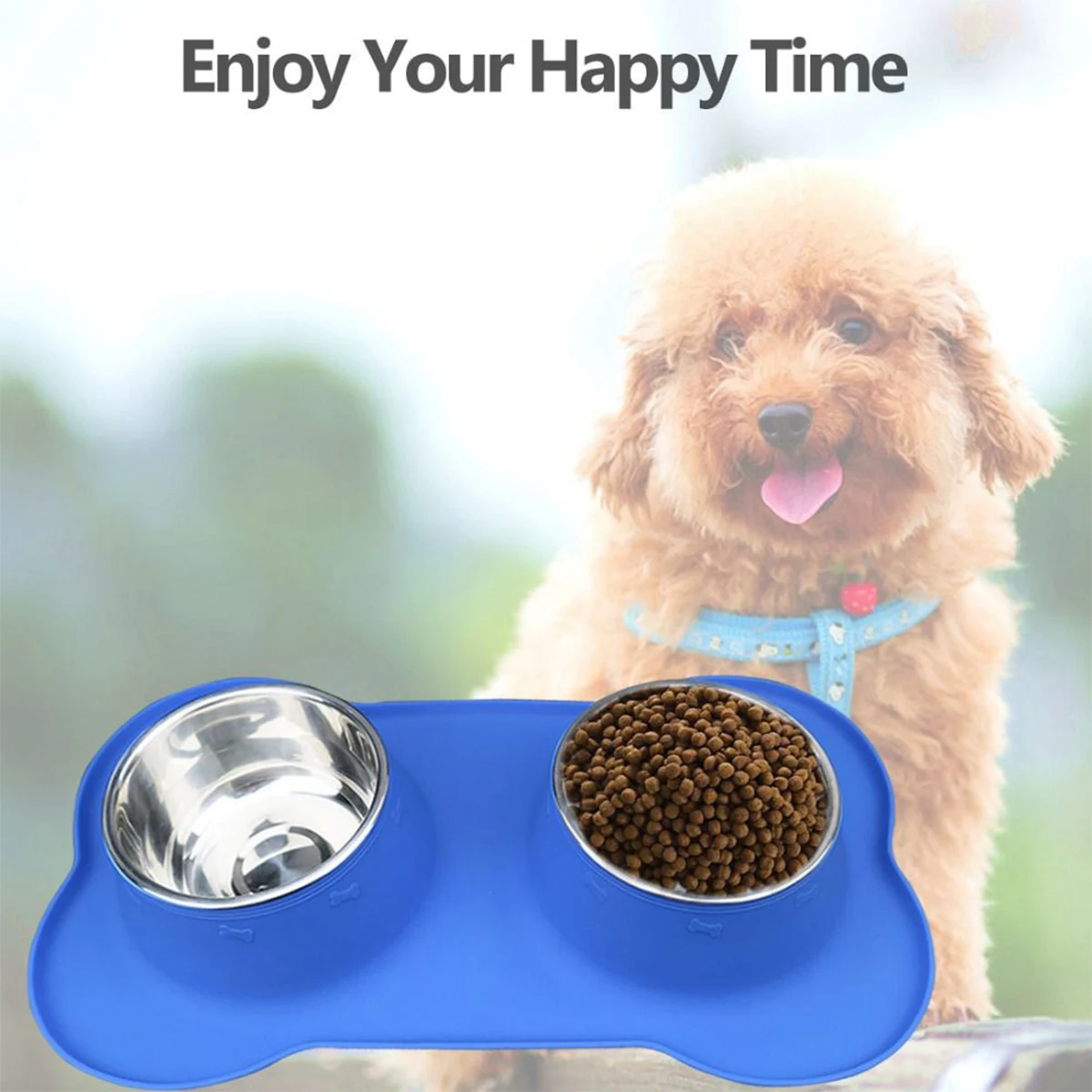Новая популярная двойная миска для собак с нескользящим силиконовым ковриком