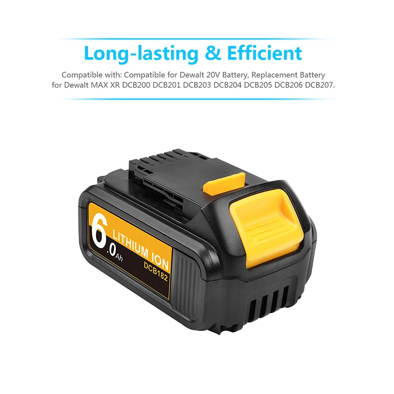 Литий-ионный аккумулятор Turpow 18 в 6 0 А · ч DCB182 для электроинструментов Dewalt DCB180 DCB181