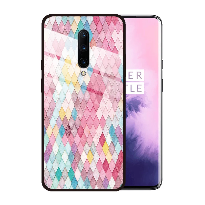 Чехол с геометрическим рисунком русалки из закаленного стекла для OnePlus 7T Pro 7 6T 6 5T