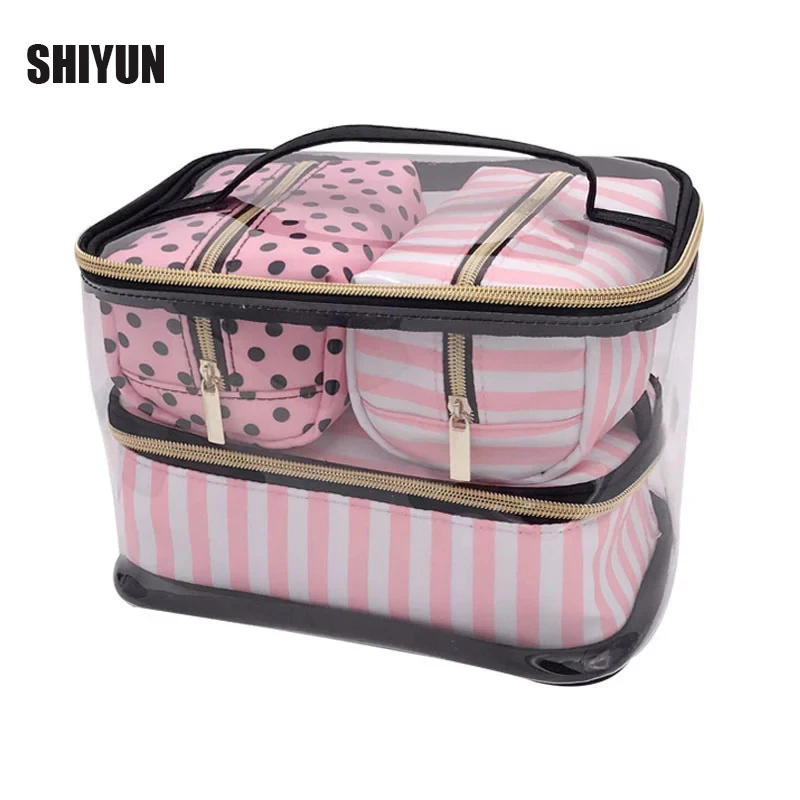 

PVC Transparent Cosmetic Bag Organizer Travel Toiletry Bag Set Pink Beauty Case Makeup Case Beautician Vanity Necessaire Trip