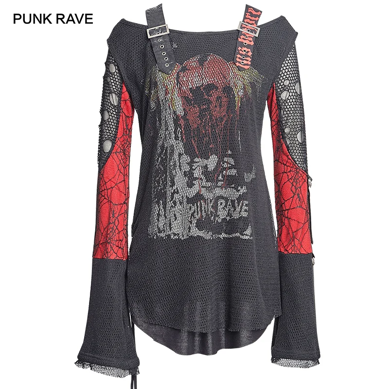 Панк рейв женский Готический кардиган с длинными рукавами принтом Футболка