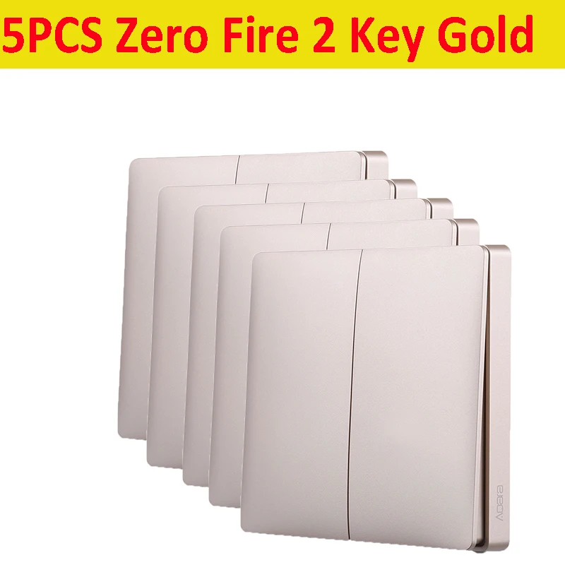 5PCS ZeroFire 2key AQara серебристый/Золотой беспроводной умный настенный выключатель одиночный/ноль огонь свет Swich приложение дистанционное управление Интеллектуальный связь умный переключатель - Цвет: 5PCS ZeroFire 2key