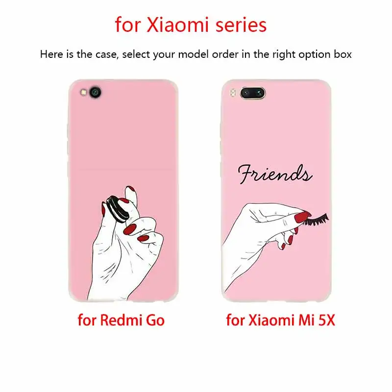 Soft TPU Case For Xiaomi Mi 12 11 Pro Ultra 10 9 8 SE 6X 5X A3 A1 A2 LITE cc9 cc9e Cover Best Friend Pink Hands Red Nails | Мобильные
